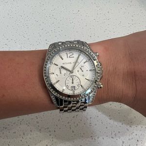 Oversized Silver Pavé Michael Kors Watch
